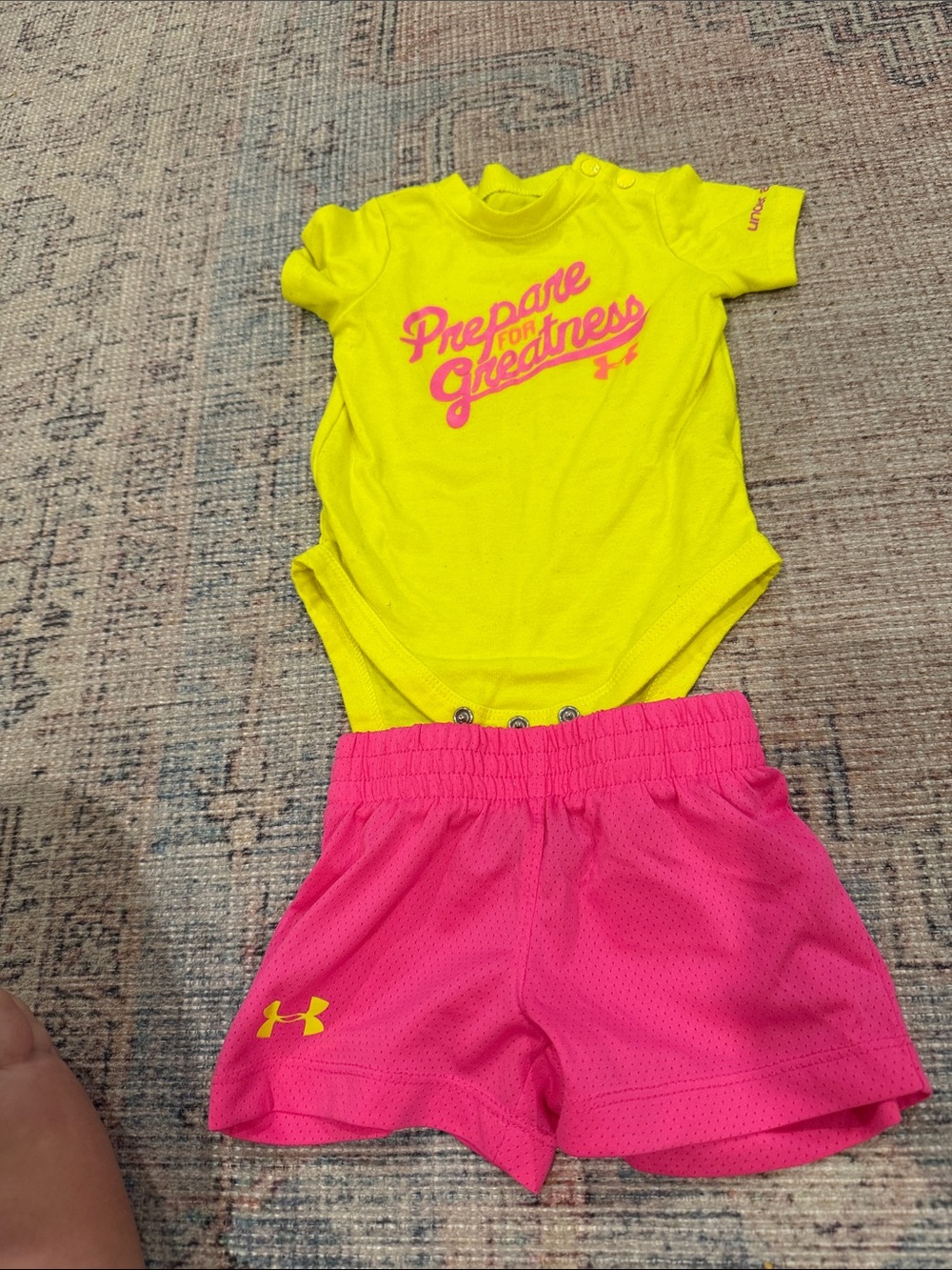 Under Armour Neon Yellow Bodysuit with Hot Pink Athletic Shorts